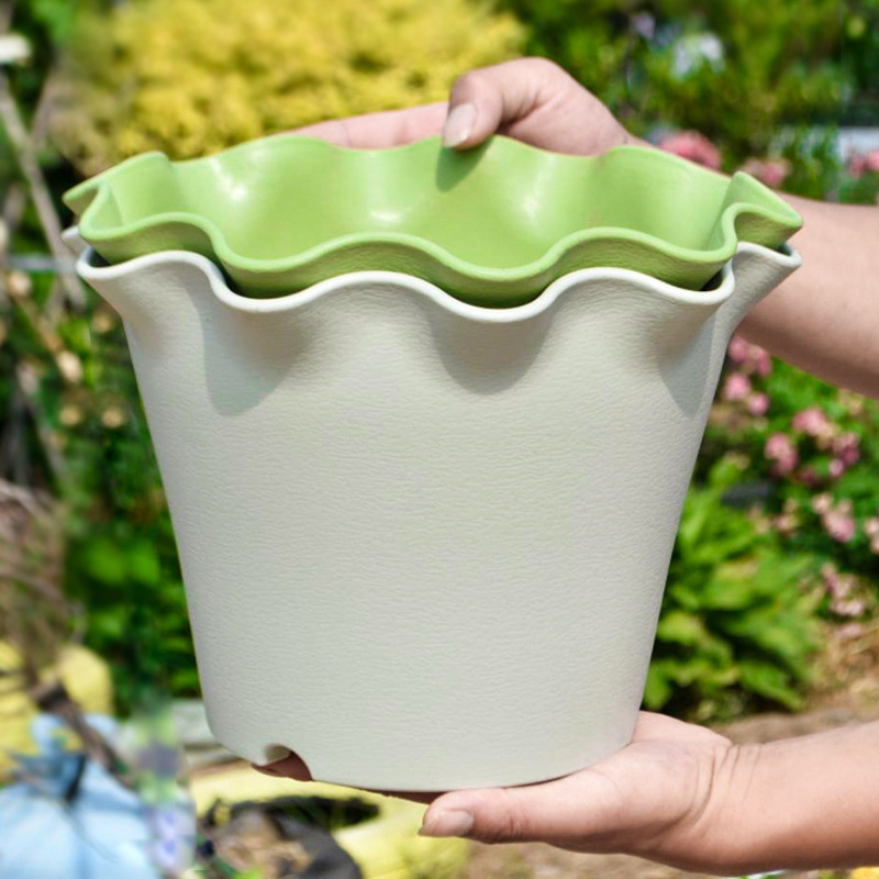 プラスチック植木鉢フリル樹脂植木鉢メーカー卸売屋内バルコニー花と野菜植栽ポットを拡大して厚くします|undefined