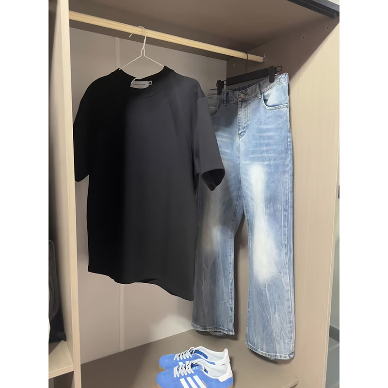 American High Street Lightning Washed Flared Jeans, Men's Loose Straight Slim Fit Trendy Denim Pants Streetwear_voghion.com