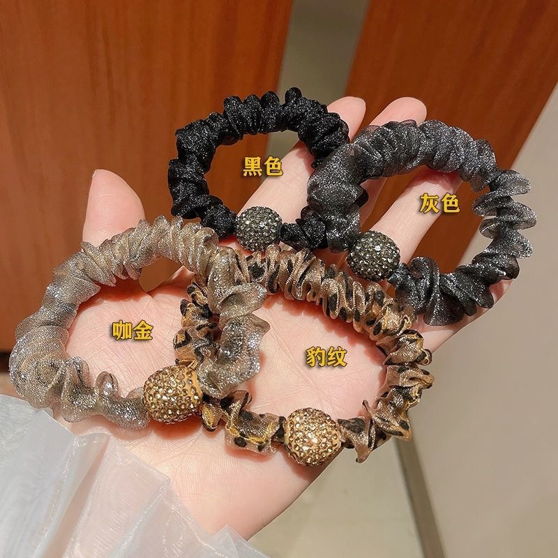 Organza Hair Rope Rubber Band Women's High Elastic Ponytail Small Intestinal Ring Hair Rhinestone Hair Rope All-match Internet Celebrity Hair Ring Hair Accessories