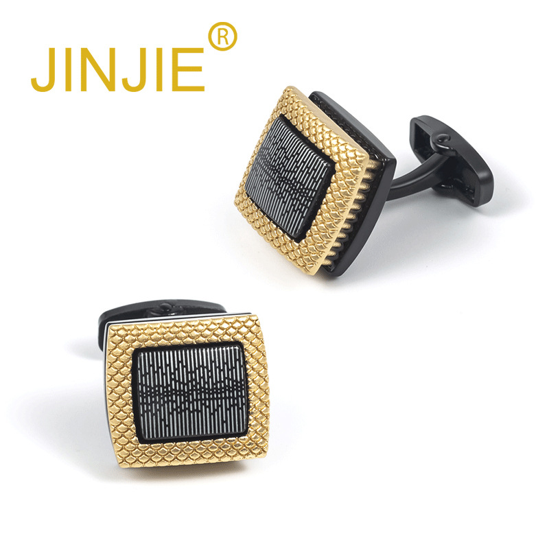 New High-End Square Gilt Vertical Pattern Gunmetal Metal Cufflinks for Men, French Style Cufflinks Wholesale