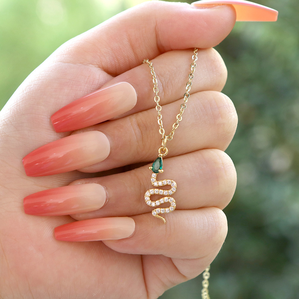 Fashion Snake Copper Inlay Zircon Pendant Necklace 1 Piece