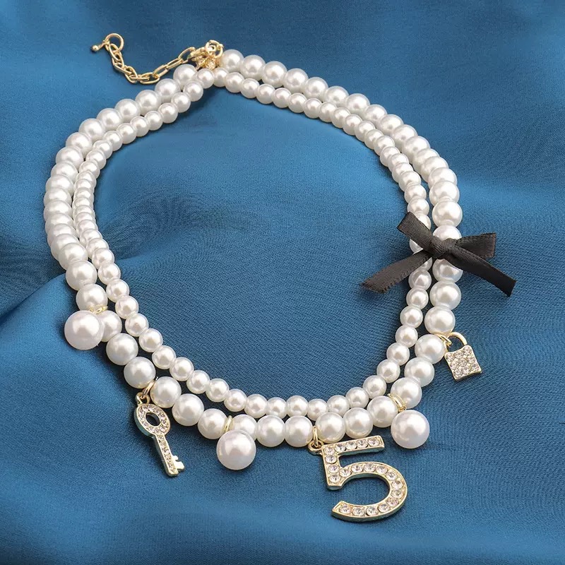 Collier NK-295 Noir à double rang de perles, court, haut de gamme, léger et luxueux, pour femme. Nouvelle chaîne clavicule._voghion.com