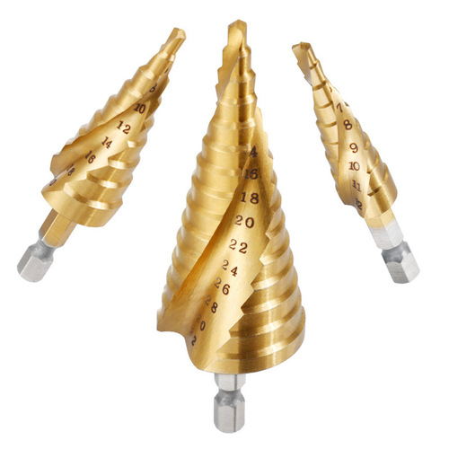 Hexagonal handle spiral pagoda drill bit set positioning punch center punch tool wholesale titanium plated reaming step drill bit