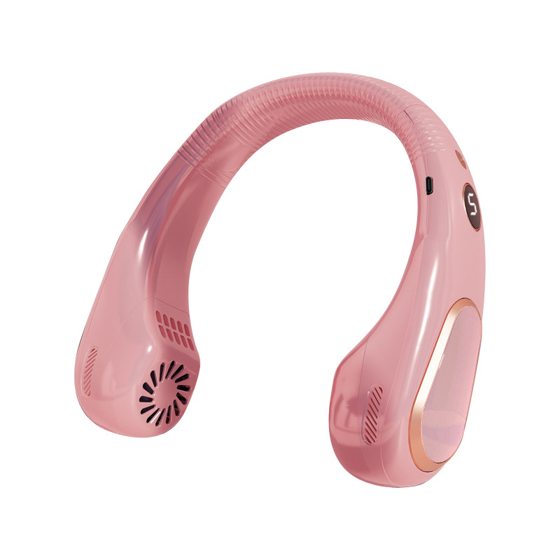 Nuevo ventilador de cuello de 5 velocidades sin cuchillo USB larga duración portátil con pantalla digital colgante pequeño ventilador de cuello