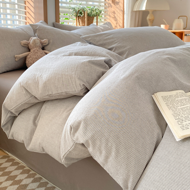 Cama de algodón lavado con agua de algodón de cuatro piezas, algodón puro 2025, nueva sábanas de cama, colchón de cama de tres piezas