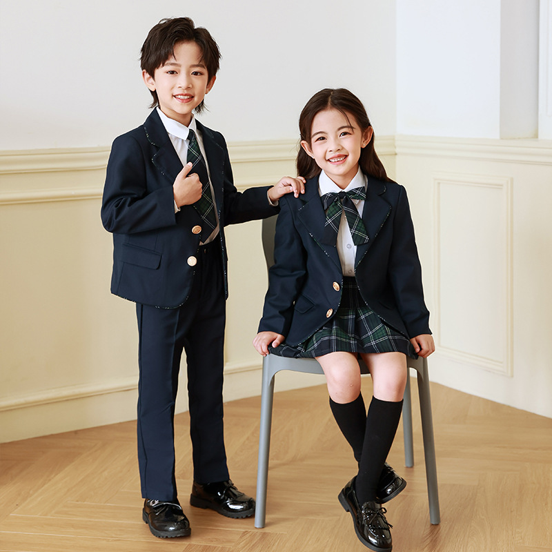 Traje de estilo universitario de primavera y otoño para niños Traje de uniforme escolar Jardín de infantes Ropa de jardín Estudiantes de escuela primaria Ropa de clase de estilo británico Traje de tres piezas