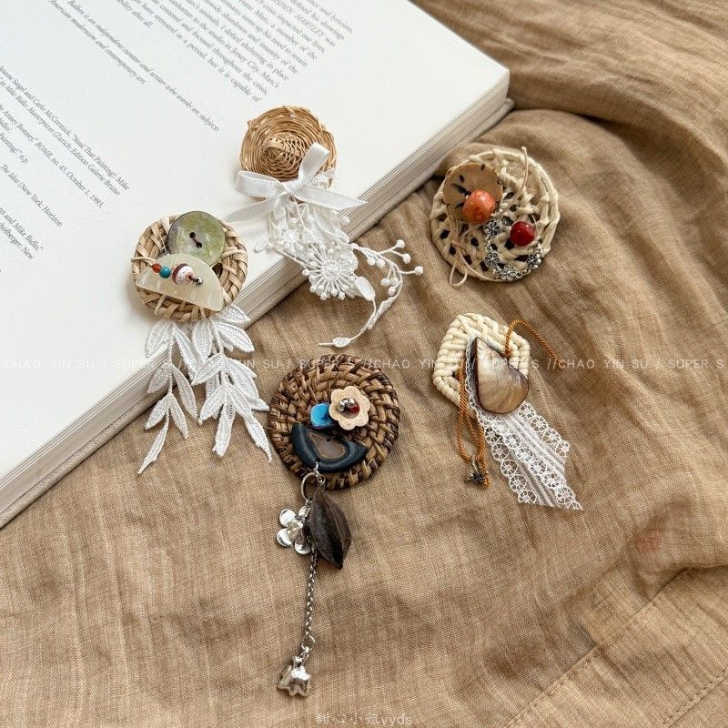 Retro Bohemian Lace Rattan Brooch Women's Autum Outwear Outwear Shawl Corsage High-End Bag Accessories