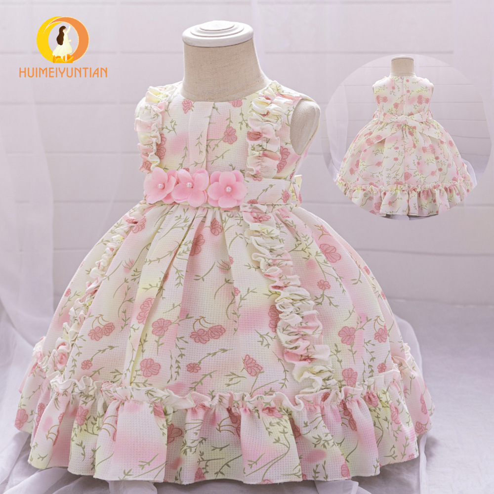 Girls' Floral Dress Summer Dress 2026 New Style Kidsren's Cute Printed Puffy Skirt Summer Little Girl Princess Dress