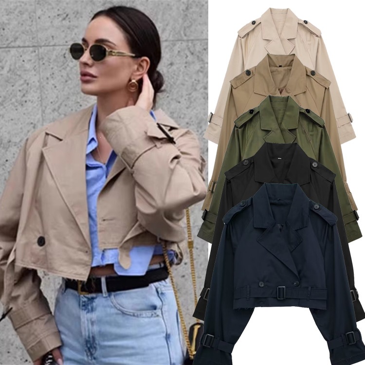 Cross-Border Amazon Hot-Selling Women's Clothing, Popular Spring and Autumn Styles, European and American Women's Short Casual Solid Color Fringed Trench Coat