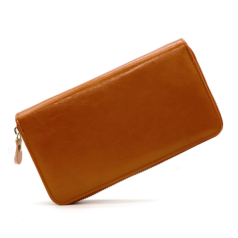 Nuevo monedero de cremallera única para hombres multifuncional retro gran capacidad bolsa de teléfono móvil bolsa tarjeta de órgano bolsa de cera de piel bolsa de mano mujer