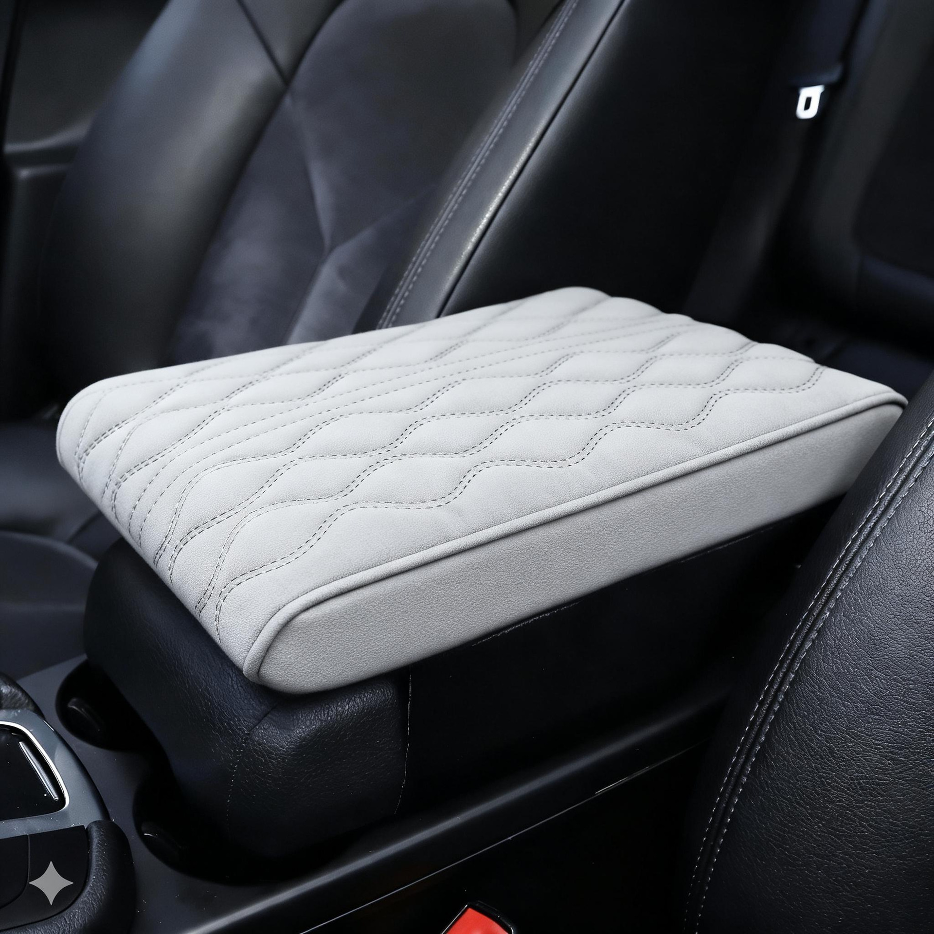 Armrest Box Heightening: Universal Armrest box pad - wavy-memory-foam-armrest-box-heightening-pad-gray
