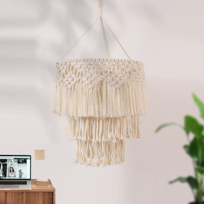 Factory direct supply Nordic style cotton rope lampshade homestay decoration hand-woven lampshade long tassel bedroom chandelier lampshade Factory direct supply Nordic style cotton rope lampshade homestay decoration hand-woven lampshade long tassel bedroom chandelier lampshade