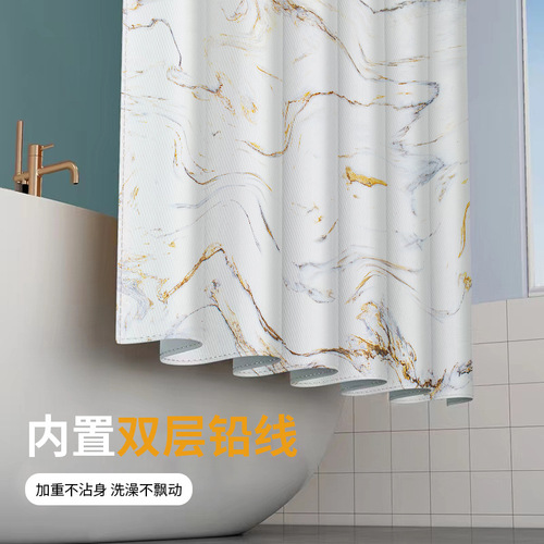 Cross-border best-selling polyester waterproof shower curtain, dropshipping marble bathroom curtain with ring set shower curtain bathroom partition