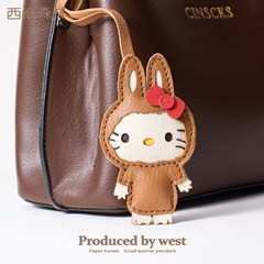 进口法羊真皮可爱HelloKitty包包挂件KT猫皮质书包揹包labubu挂饰