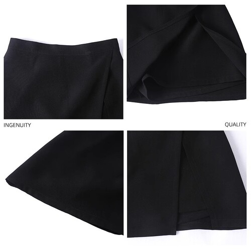 Large size black split skirt summer new style fat MM high waist slimming short skirt irregular A-line culottes