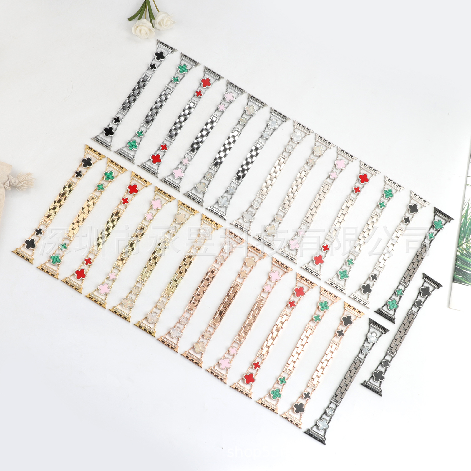 Adecuado para la manzana de cuatro Hojas de Trébol de metal correa de reloj de manzana watch7/SE/6/5/4/32 diamante incrustado cadena de reloj