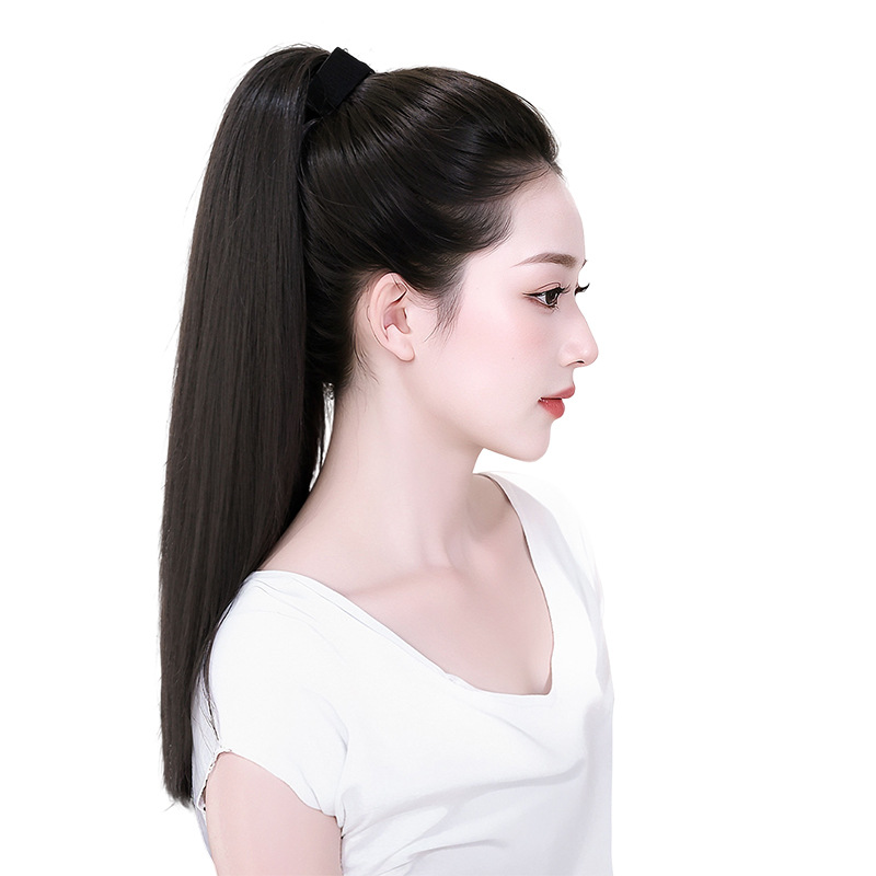 Peruca trenzada, anillo de pelusa, cabello recto, cabello de caballo, pelucina de trenzada larga natural, clip de agarre, simulación de cabello humano, cabello de caballo trenzado