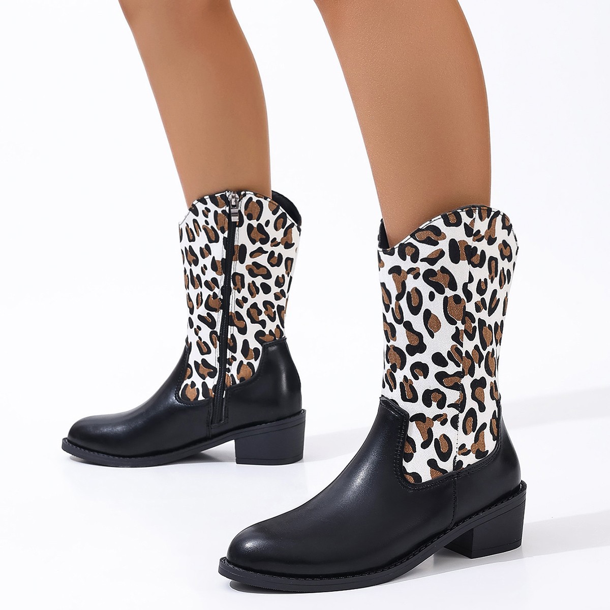 Damenschuhe große Cowboystiefel mit hohem Absatz neue Herbst- und Winterstiefel aus Leder im Ethno-Stil mit mittlerem Absatz und spitzer Spitze_voghion.com