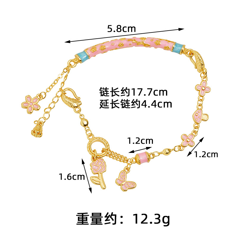 Guochao antiguo brazalete de oro de palacio de viento de la mariposa de tubos de flores de bordas joyas de brazalete no se desvanecen joyas