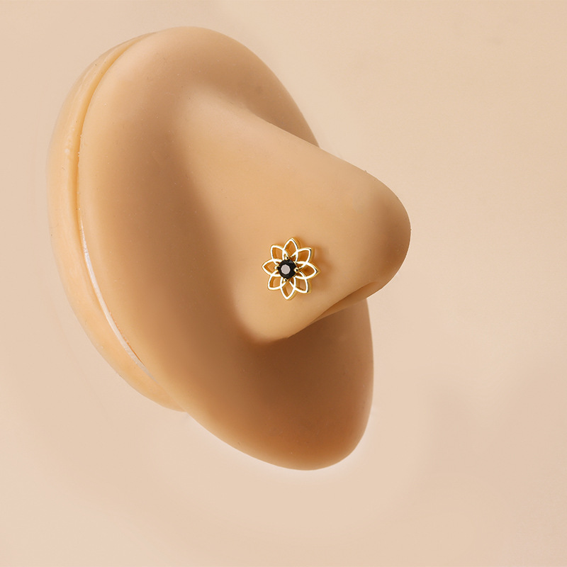 Fashion Geometric Stainless Steel Inlay Artificial Pearls Zircon Nose studs 1 Piece