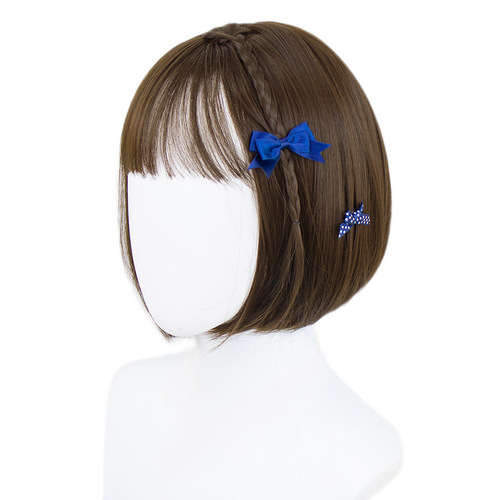 Jisheng wig female full head bob wig Harajuku air fake bangs simulation wig female short hair European and American