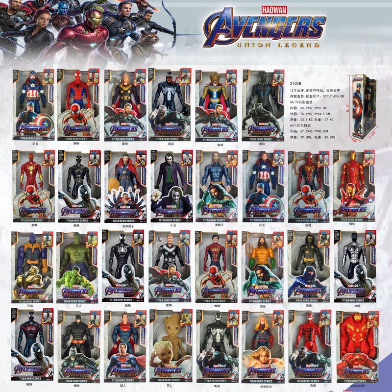 12inch Avengers Spider-Man Thanos Superman Hulk Action Figures with Multiple Movable Joints, Sound, and Light-Up Features
