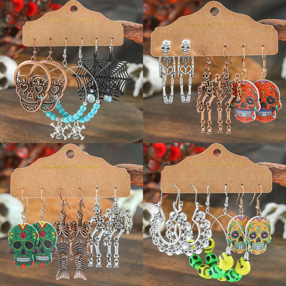 万圣节耳饰 跨境新款骷髅面具耳环 个性蜘蛛蝙蝠设计耳钉批发义乌
