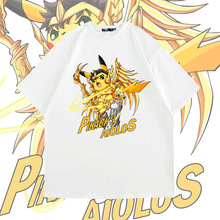 日系动漫印花皮卡丘纯棉短袖T恤男女夏潮牌宽松落肩半袖上衣服