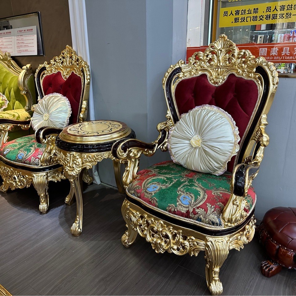 法式奢华全实木雕花沙发欧式客厅贴金箔布艺别墅高端沙发组合