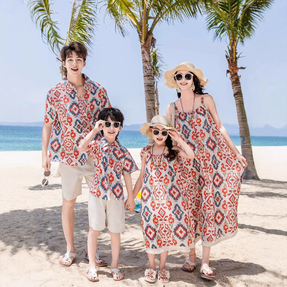 Наряд для родителей и детей Xishuangbanna Sanya, дорожный наряд для отдыха на море, богемный этнический стиль, французское платье на подтяжках