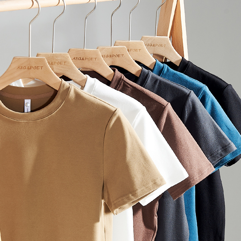 双面绒短袖男秋冬内搭打底男士黑色德绒双面绒圆领白色打底衫潮