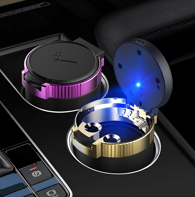 Car Ashtray Multifunctional Personality Creative Ashtray with Lid LED Light Portable Ashtray for Car
