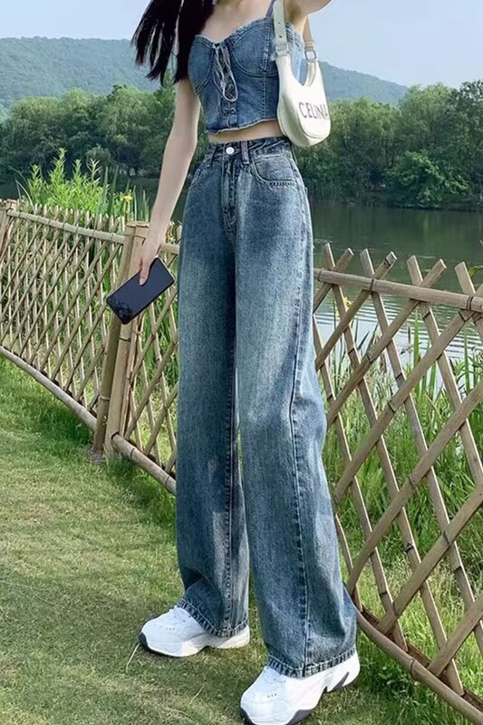高腰直筒牛仔裤女春秋2025年新款小个子宽松显瘦阔腿拖地裤子ins|undefined