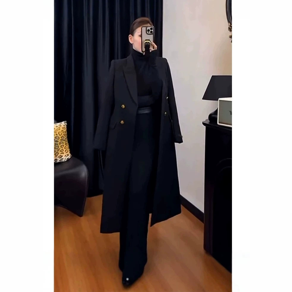 3091 plus-size women's high-end long suit, elegant and stylish, slim-fit trench coat for professional commuting