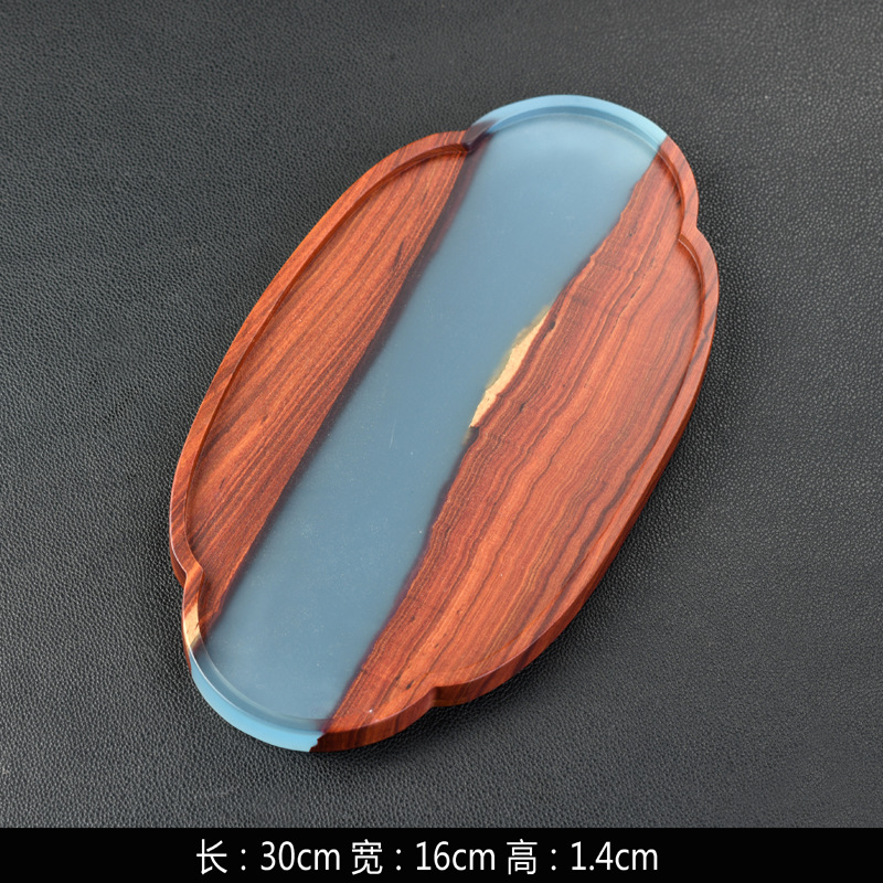 Luz creativa de lujo pequeña hoja sándalo rojo bandeja de té resina epoxi mesa de té vintage bandeja de madera maciza redonda rectangular japonesa burbuja seca