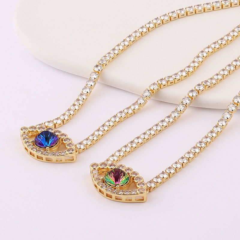 Retro Eye Copper Necklace Zircon Copper Necklaces