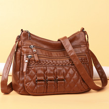 复古水洗皮包女2025新款多隔层简约气质软皮妈妈包潮流休闲斜挎包