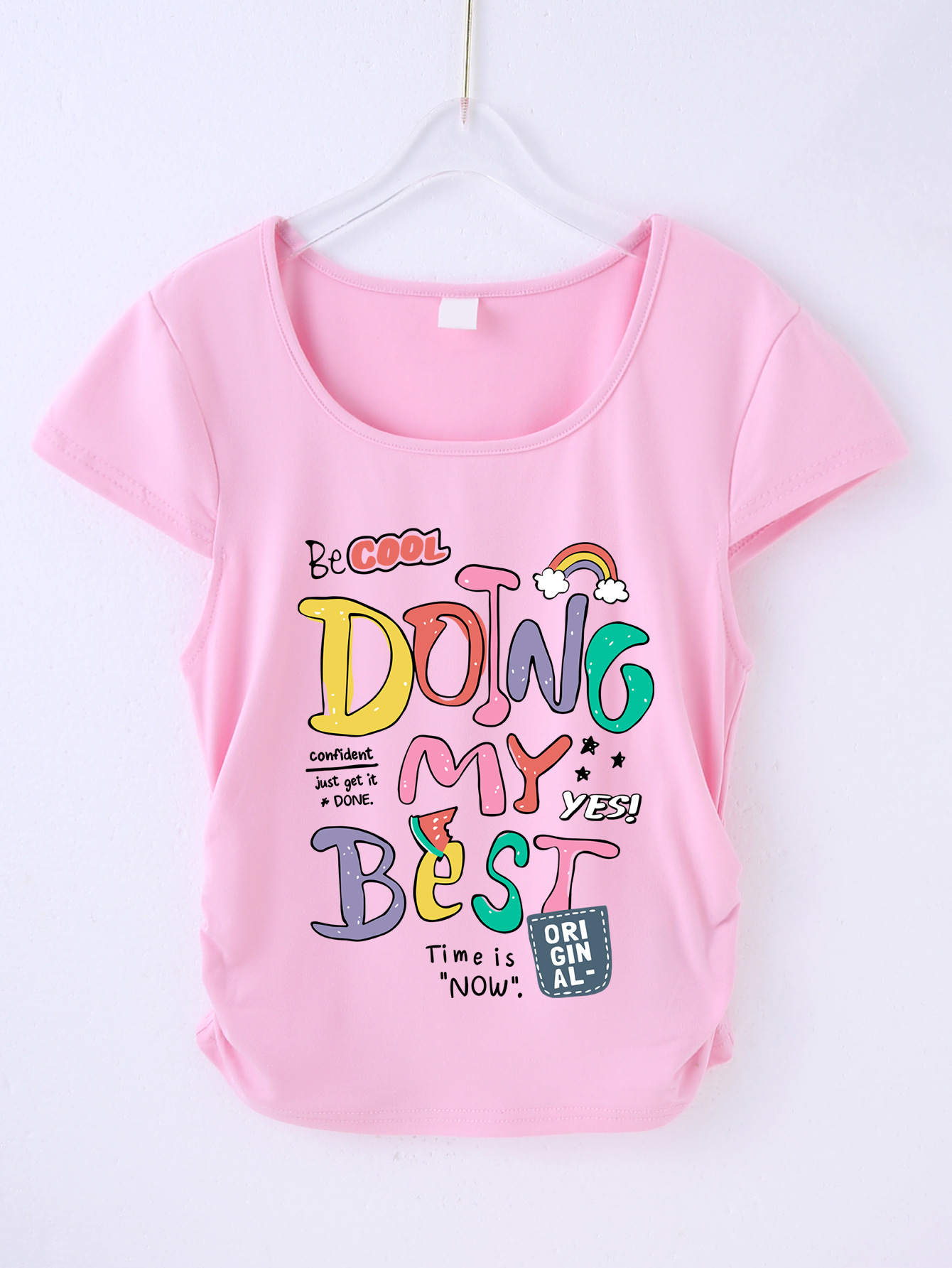 Letter-핑크 티셔츠