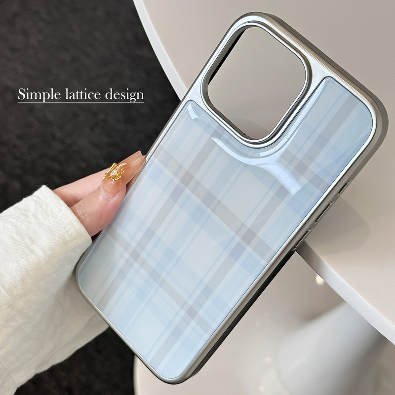 Elegant Blue Plaid Pattern Suitable for 18Promax Phone Case Apple iPhone 17 Resin 13 Korean Style 15 Electroplated Drop Shipping Elegant Blue Plaid Pattern Suitable for 18Promax Phone Case Apple iPhone 17 Resin 13 Korean Style 15 Electroplated Drop Shipping