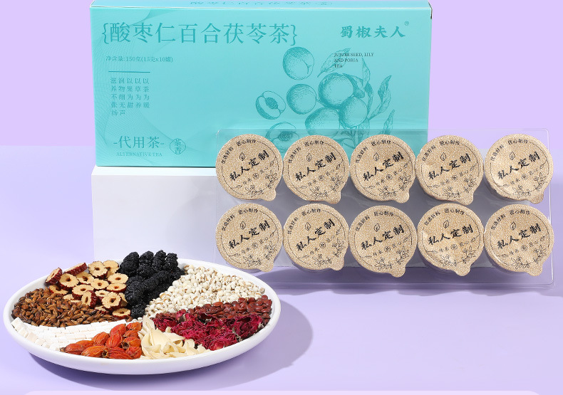 Sour Jujube Seed Lily Poria Herbal Tea 150g Portable Evening Blend in use