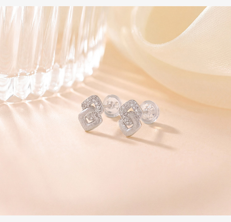 Bông tai bạc S925 mạ vàng hình vuông kim cương nhỏ gọn thanh lịch — Bạc chi tiết 4