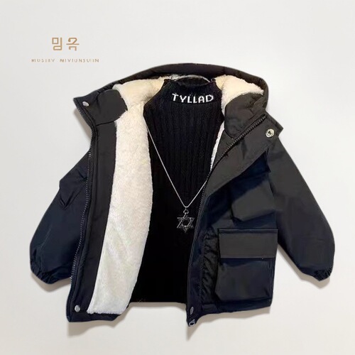 Boys' Fleece Padded Jacket Stylish Boy Cotton Coat Clothing Trendy Children Autumn Winter Thick Outdoor Coat