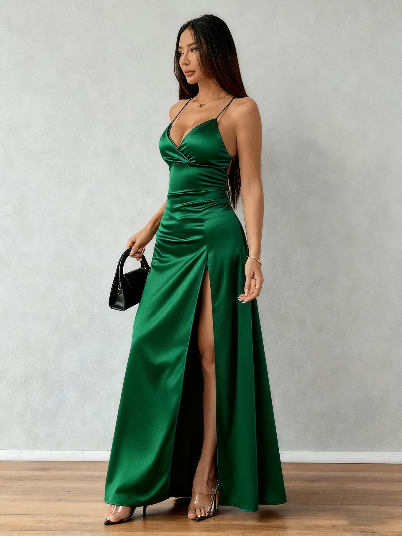 Robe K neuve avec caraco et fente, robe de soirée élégante et luxueuse_voghion.com