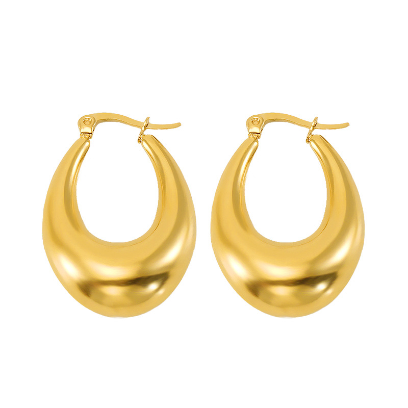 Pendientes de aro de acero inoxidable estilo INS europeo y americano para mujer, pendientes de acero de titanio dorado, pendientes de lujo ligero de alta gama.