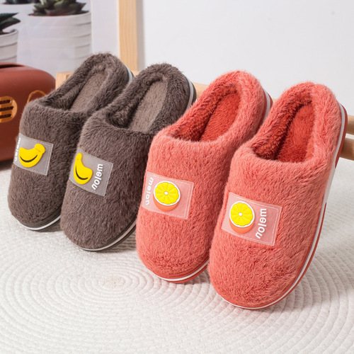 New label soft imitation mink home children's cotton slippers warm parent-child shoes baby cute comfortable fur shoes winter