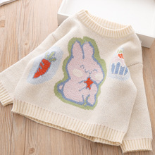 女童秋季針織毛衣2022新款寶寶時髦洋氣兔子印花圓領套頭上衣