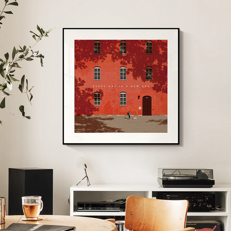Every day is a new day minimalist decorative painting red architectural niche art living room bedroom hanging painting
