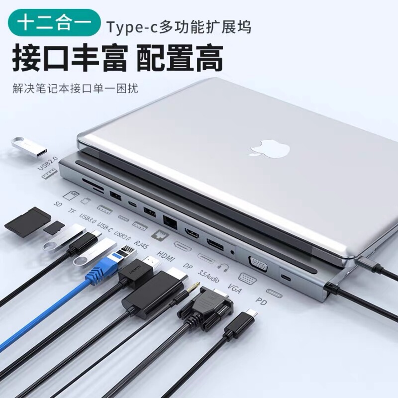 Cross-border computer converter TypeC to lightning USB network port HDMI multi-function notebook docking station DP expansion