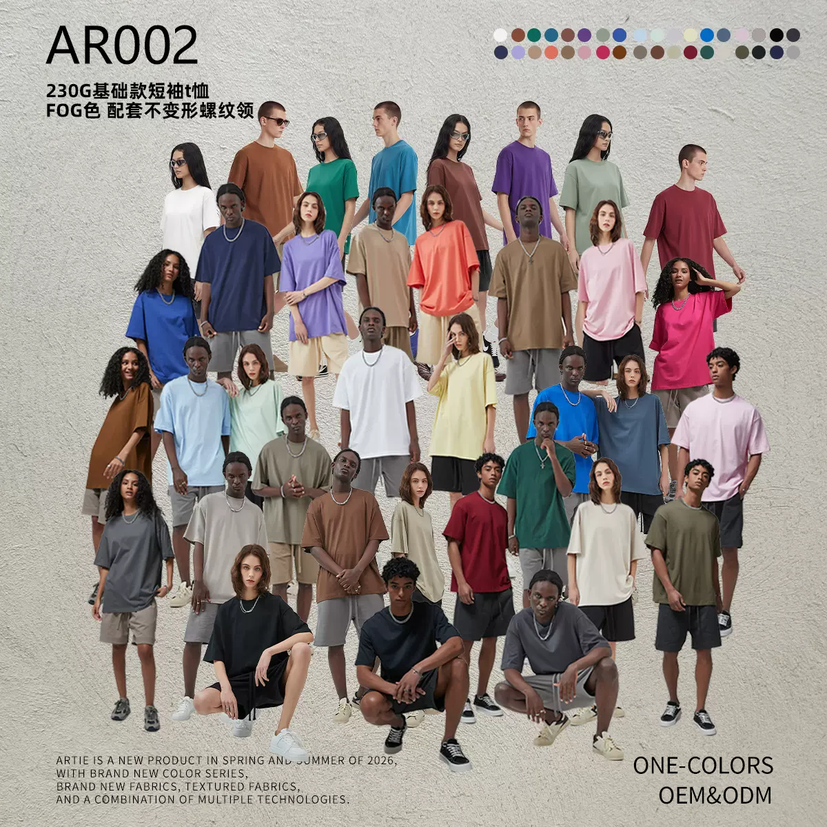 AR大码男装欧美潮牌230G双纱纯棉抗菌短袖男t恤纯色空白男宽松t恤