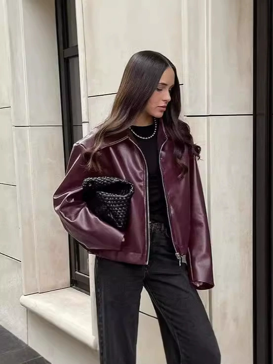 Демисезонная oversize куртка, европейский городской стиль, кожзам, женская (S–XL)
